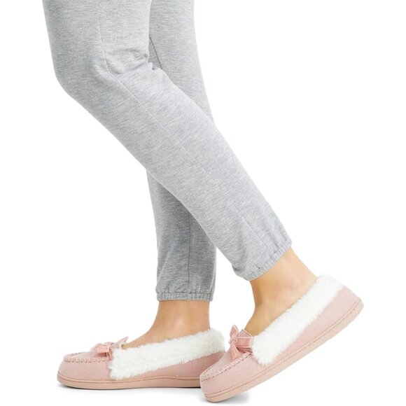 Women's Light Pink Bow Faux Fur Collar Pull On Plush Lining Slipper Boot Shoes - Picture 6 of 6